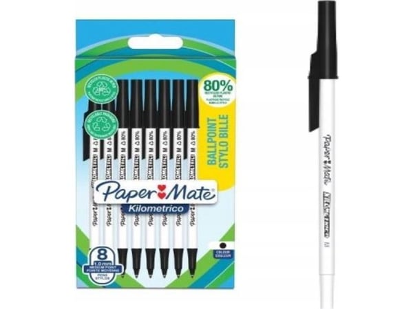 Paper Mate Kilometrico recycled kulepenn svart 8 stk blister
