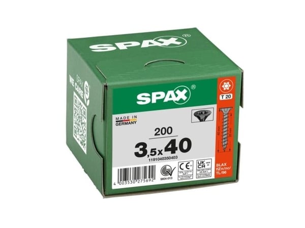 SPAX BLAX, Skru, Stål, Tre, Flat, Generell nytte, Forsenket hode