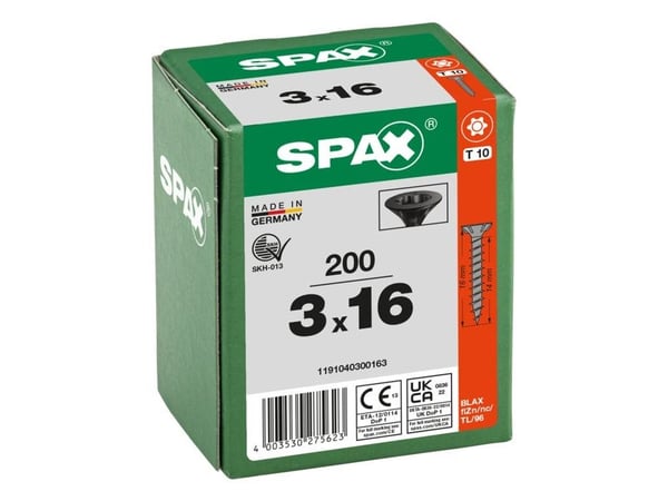 SPAX BLAX, Skru, Stål, Tre, Flat, Generell nytte, Forsenket hode