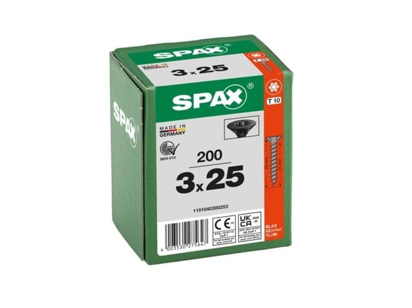 SPAX BLAX, Skru, Stål, Tre, Flat, Generell nytte, Forsenket hode