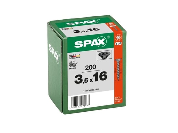 SPAX BLAX, Skru, Stål, Tre, Flat, Generell nytte, Forsenket hode