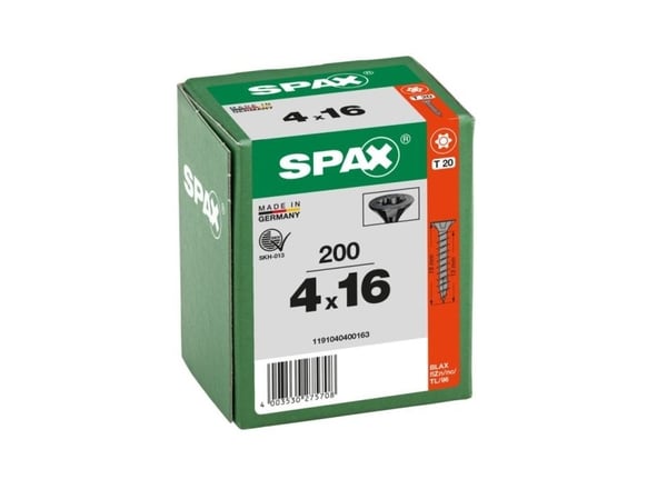 SPAX BLAX, Skru, Stål, Tre, Flat, Generell nytte, Forsenket hode