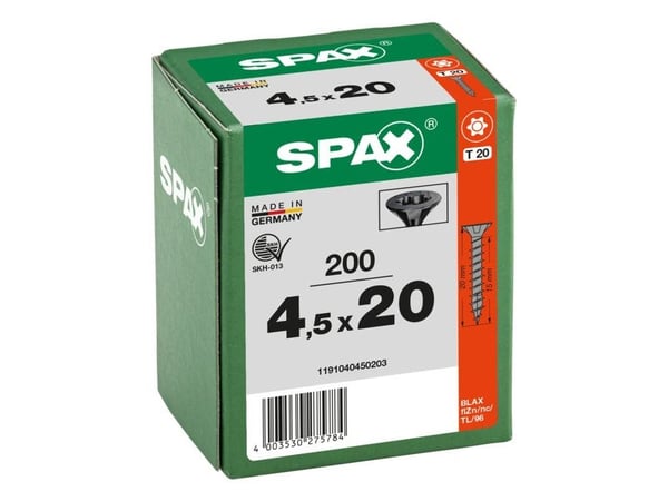 SPAX BLAX, Skru, Stål, Tre, Flat, Generell nytte, Forsenket hode