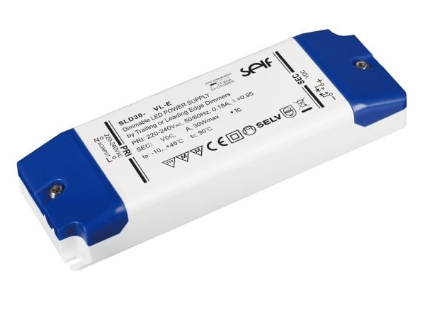 SELF Electronics SLD30-24VL-E, 30 W, IP20, 30000 timer, -20 - 45 °C, 220 - 240 V, 50/60 Hz