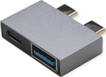 USB 3.2 Gen 2 -sovitin, 2x USB tyyppi C - 1x tyyppi A + 1x C, ST/BU, hopea väri