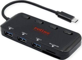 ROLINE 14.02.5059, USB 3.2 Gen 1 (3.1 Gen 1) Type-C, USB 3.2 Gen 1 (3.1 Gen 1) Type-A, MicroSD (TransFlash), 5120 Mbit/s, Musta, Muovi
