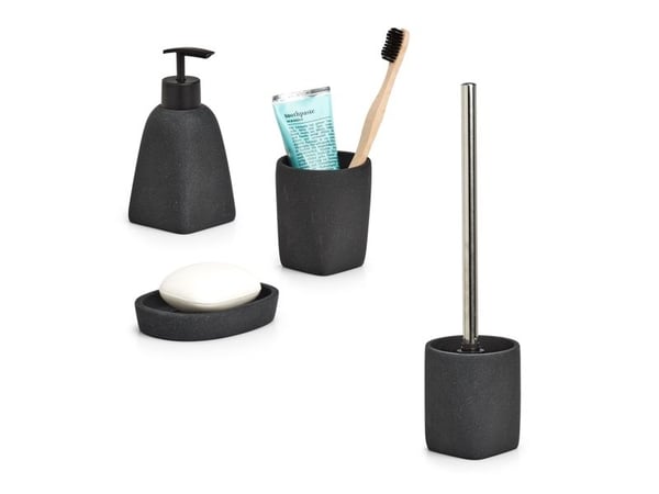 Zeller Present Dark Stone, Frittstående tannbørsteholder, Polyresin, Svart, 77 mm, 77 mm, 88 mm