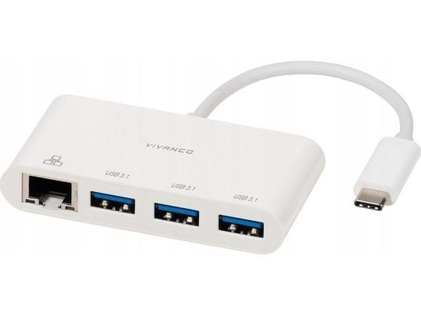 Vivanco CC UC UA3RJ45, USB 3.2 Gen 1 (3.1 Gen 1) Type-C, Valkoinen, RJ-45, USB 3.2 Gen 1 (3.1 Gen 1) Type-A, 0,9 A, Windows 10, Windows 7, Windows ...