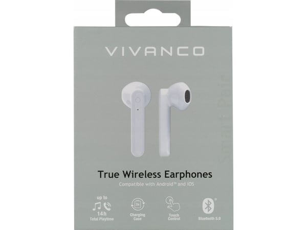 Vivanco Smart Pair, Hodesett, In-ear, Calls/Music, Hvit, Stereofonisk, Berøringskontroll