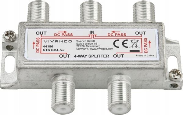 Vivanco 44186, Kaapelin jakaja, 75 O, 5 - 2400 MHz, Hopea, F socket, Kupla