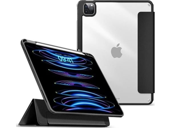 eSTUFF Boston - Lommebok for nettbrett - polyuretan, polykarbonat, termoplast-polyuretan (TPU) - svart, blank - for Apple 12.9-inch iPad Pro (5. ge...