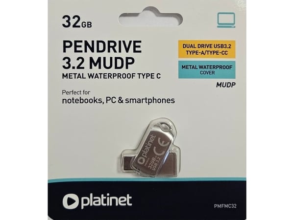 Pendrive Platinet PLATINET PENDRIVE USB 3.2 + USB-C 32GB METALLI UDP VEDENKESTÄVÄ [45970]
