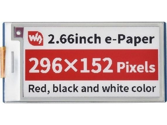 Waveshare e-ink display E-paper 2,66" 296x152 px SPI svart-vit-röd för Raspberry Pi Pico Waveshare 20053}