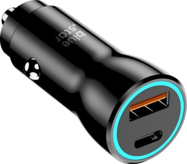 Blue Star lader BLUE STAR billader 3A 25W Type C + USB A PD QC3.0 AFC PPS svart