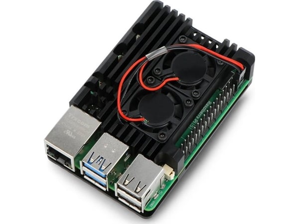 justPi-kabinett til Raspberry Pi 5 med to vifter - aluminium - svart