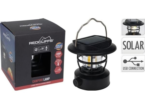 Redcliffs campinglampa LANTERNA svart med USB- och soluppladdning