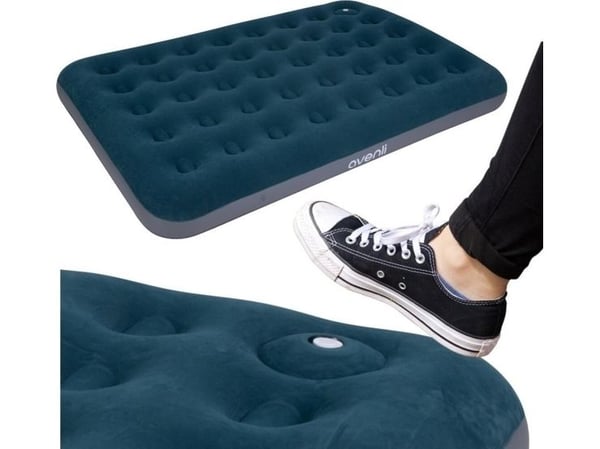 JiLong flokkert oppblåsbar madrass 2-personers med innebygd pumpe 191x137x22 cm 24131