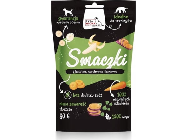 SYTA MICHA Vegetarian Smaczki bataatilla, porkkanalla ja banaanilla - herkku koirille - 80 g