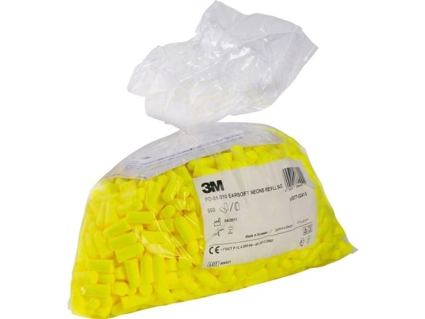 3M E-A-Rsoft Yellow Neons™ Earplugs, Top Up Bag, PD-01-010, Gjenbrukbar øreplugg, In-ear, Gult, Trådløs, 34 dB, 2000 stykker