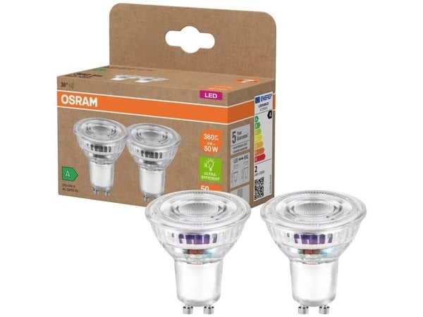 OSRAM HOMELIGHTING LED-reflektorlampe GU10 2 W = 50 W EEK A (A - G) varm hvit (Ø x H) 50 mm x 50 mm, 2 stk