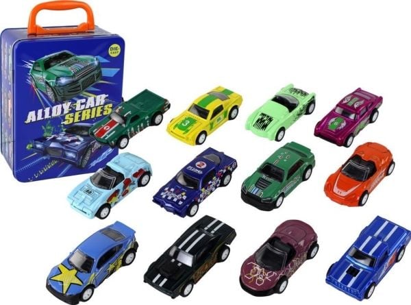 LeanToys kjøretøyssett med driv 12 biler, metall, 1:64