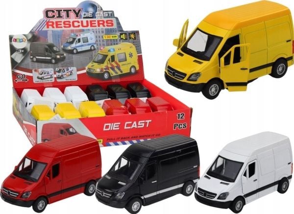 LeanToys varebil 1:32 lys og lyder rød svart gul hvit