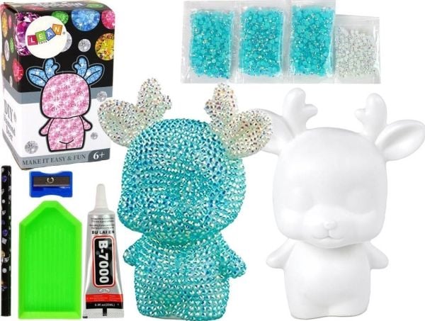LeanToys kreativt sett – DIY reinsdyr med blå krystaller