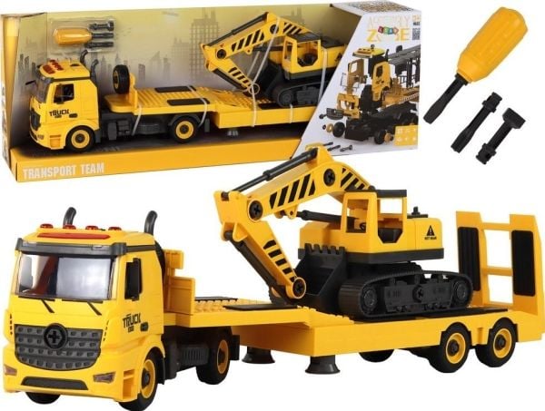 LeanToys kokoontaitettava asuntovaunu, jossa on Caterpillar-kaivinkone Ääni DIY-valot Keltainen