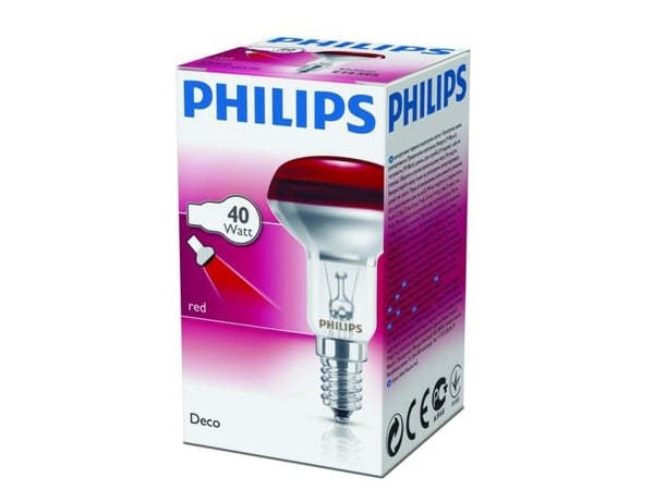 Philips Incandescent reflector lamp Glødereflektorpære 8711500328069, 40 W, E14, 1000 timer, Rød, Reflektor, 1 år