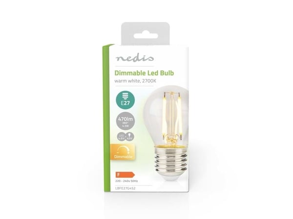 Nedis LBFE27G452, 4,5 W, 42 W, E27, 470 lm, 15000 timer, Varm hvit