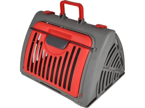 Homea transportbur for katt og hund, sammenleggbart, plast, 46 x 35 x 33 cm, antrasitt/rød