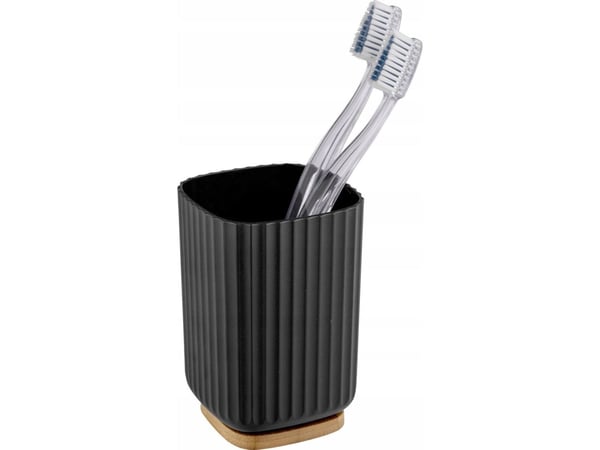 WENKO Rotello, Frittstående tannbørsteholder, Bamboo, Plast, Sort, Tre, 86 mm, 86 mm, 111 mm