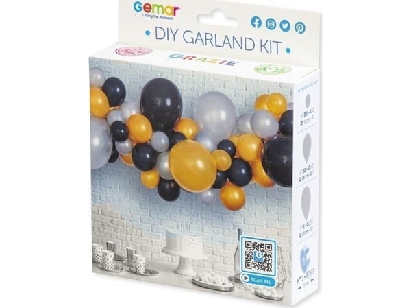 GoDan ballongarland DIY sølv/gull/sort