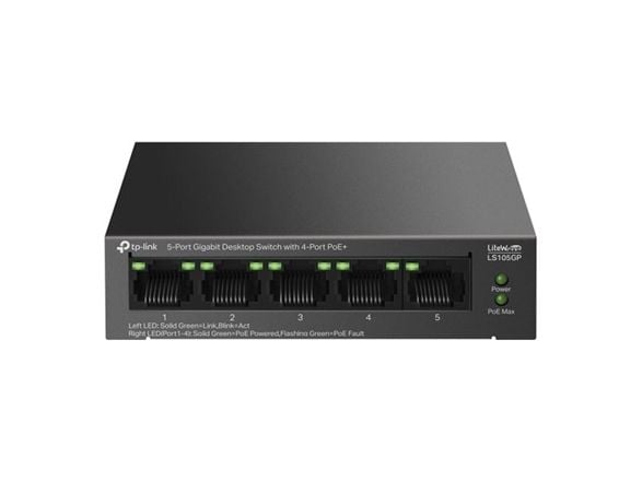 TP-Link LiteWave LS105GP, Uhåndtert, Gigabit Ethernet (10/100/1000), Strøm over Ethernet (PoE)
