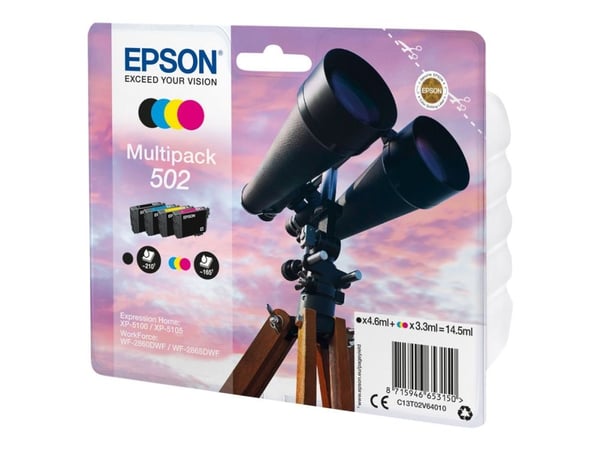 Epson 502 monipakkaus - 4 pakkeria - lajittelu, gul, syaani, magenta - alkuperäinen - läpipainopakkaus - blækpatron - Expression Home XP-5100, XP-5...