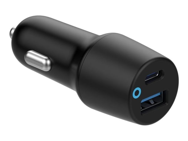 eSTUFF INFINITE - Strömadapter för bil - 38 Watt - 3 A - QC 3.0, PD 2.0, Apple Fast Charge - 2 utdatakontakter (USB typ A, USB-C) - svart