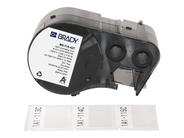 Brady B-427 - Vinyl - matt - permanent akryl-adhesiv - svart på hvitt, blank - 31.8 x 38.1 mm 200 etikett(er) (1 rull(er) x 200 selvlaminerende eti...