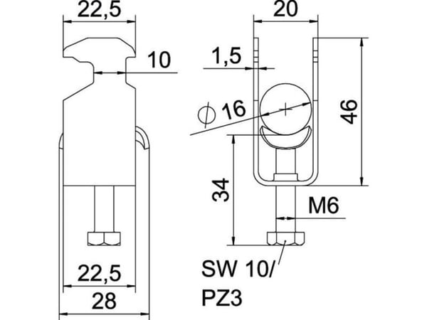 OBO BS-H1-M-16 FT U-kiinnike 2056 12-16mm kuumasinkitty 1186009 1 (1186009)