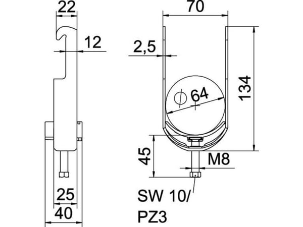OBO BS-W1-K-64 clips för rör 205658-64 mm varmförzinkad 1187756