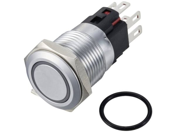 TRU COMPONENTS TC-12647532 Painekytkin 250 V/AC 3 A 1 x Off/(On) IP65 RGB naksahtava messinki kromattu 1 kpl