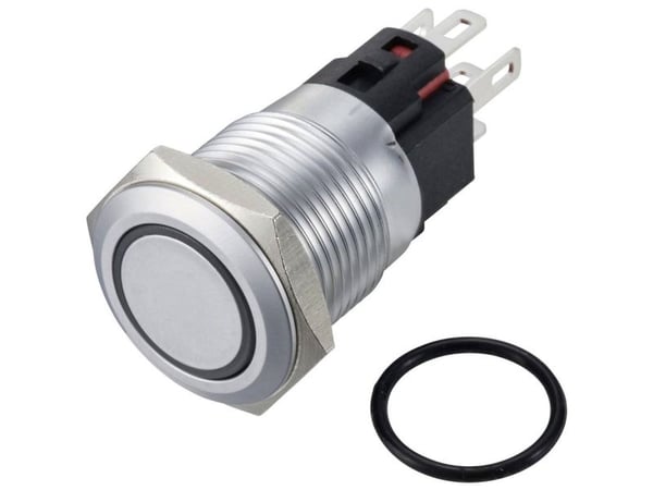 TRU COMPONENTS TC-12647528 Painekytkin 250 V/AC 3 A 1 x Off/(On) IP65 Vihreä naksahtava messinki kromattu 1 kpl
