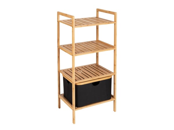 WENKO 50779100, Rackhylle, Frittstående, Bamboo, Polyester, Bamboo, Sort, Baderom, Soverom, Korridor, Veranda, Terrasse, Toalett, Garderobe, 3 hyller