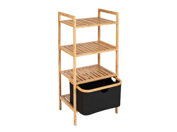 WENKO 50779100, Rackhylle, Frittstående, Bamboo, Polyester, Bamboo, Sort, Baderom, Soverom, Korridor, Veranda, Terrasse, Toalett, Garderobe, 3 hyller