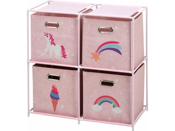 Storage Solutions hylle med tekstilbokser til barnerom