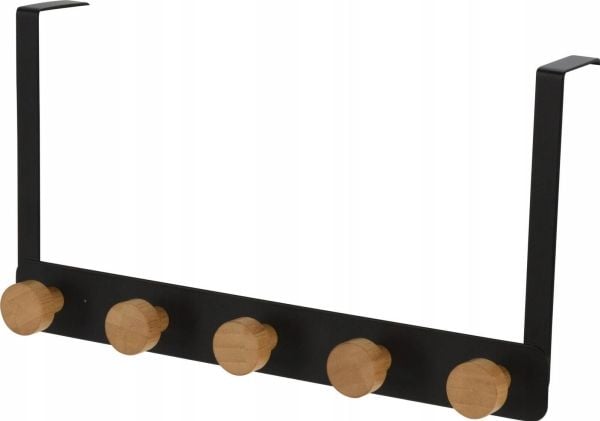 Storage Solutions dørmontert knagerekke svart metall, 5 trehåndtak, 33,5 cm (Category: morelenet Hjem & hage  Innredning og dekor  Knagerekker  Kna...