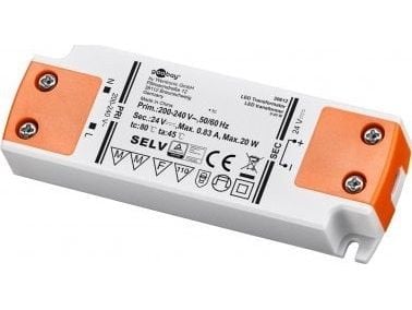 Goobay 30612, Elektroninen valaistusmuuntaja, Oranssi, Valkoinen, IP10, -20 - 45 °C, CE, RoHS Directive 2011/65/EU [OJEU L174/88-110, 01.07.2011, 20 W