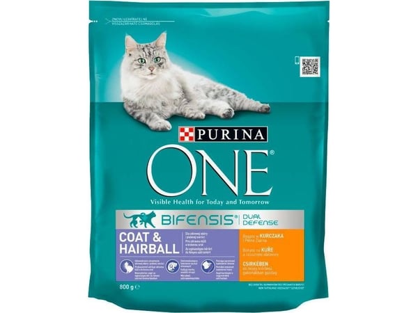 Purina ONE COAT & HAIRBALL RICH IN CHICKEN, Vuxen, Kyckling, 800 g