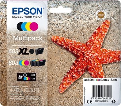 Epson 603 Multipack - 4-pack - svart, gul, cyan, magenta - original - blære med RF/lyd-alarm - blekkpatron - for Expression Home XP-2150, 2155, 315...