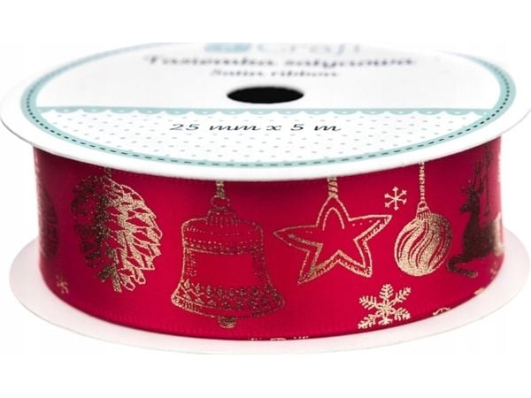 DP Craft satengbånd Lovable Christmas 25 mm x 5 m rød