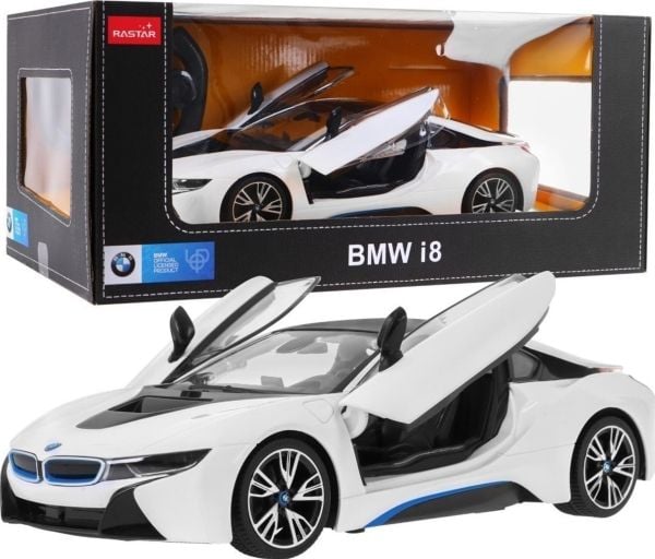 Rastar BMW i8 vit RASTAR modell 1:14 radiostyrd bil + 2,4 GHz handkontroll